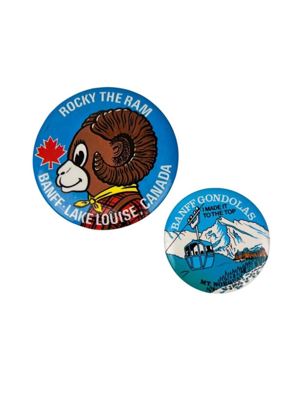 Banff Canada Rocky the Ram and Gondolas Pin Badge Lot (2) Mt Norquay Lake Louise